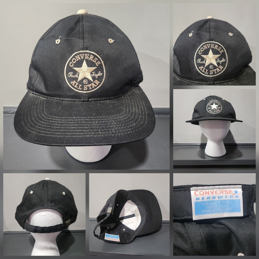 VTG Y2K 2000s Converse All Star Chuck Taylor Black Adjustable Strapback‎ Hat Cap